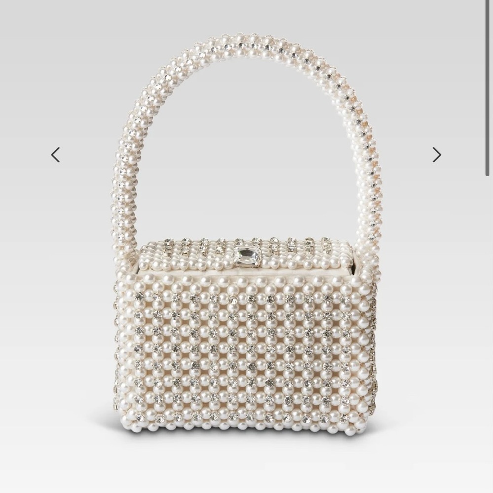 RETROFETE Eclipse Pearl White Silver Purse Bag Top Handle Bridal EUC